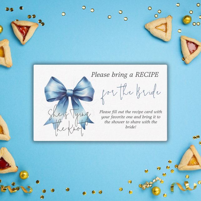 Tying the Knot Blue Bow Bridal Shower Game Recipe Enclosure Card (Creator Uploaded)