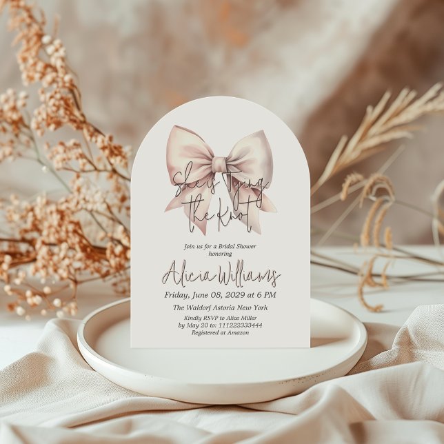 Tying the Knot Blush Pink Bow Bridal Shower Invitation (Creator Uploaded)
