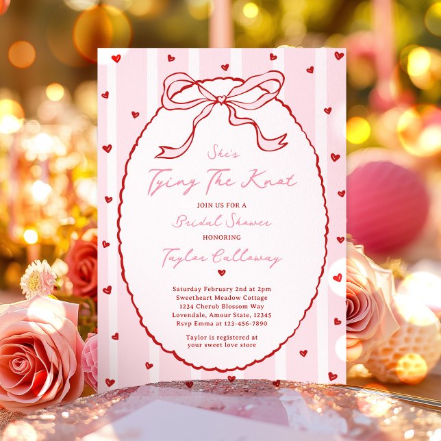 Tying The Knot Bow Bridal Shower Valentine Bride Invitation (Creator Uploaded)
