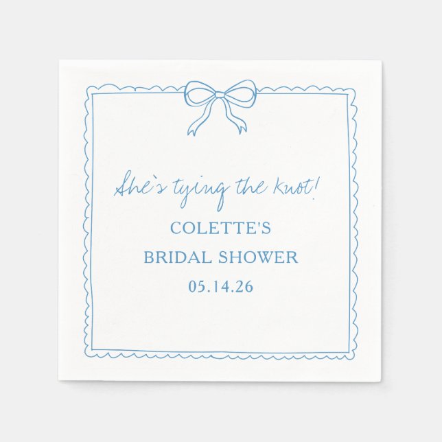 Tying the Knot Bow Hand Drawn Chic Bridal Shower Napkin (Front)