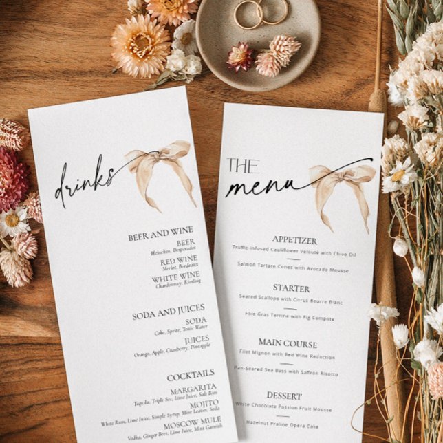 Tying the knot Bridal Shower Menu neutral bow (Creator Uploaded)