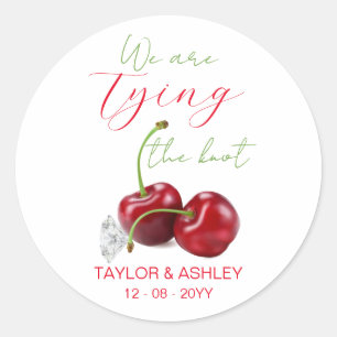Tying the Knot Cherry Engagement Classic Round Sticker
