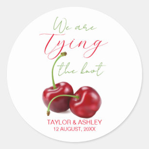 Tying the Knot Cherry Engagement Classic Round Sticker