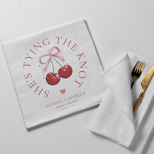 Tying the Knot Chic Modern Cherry Bridal Shower Napkin (Creator Uploaded)