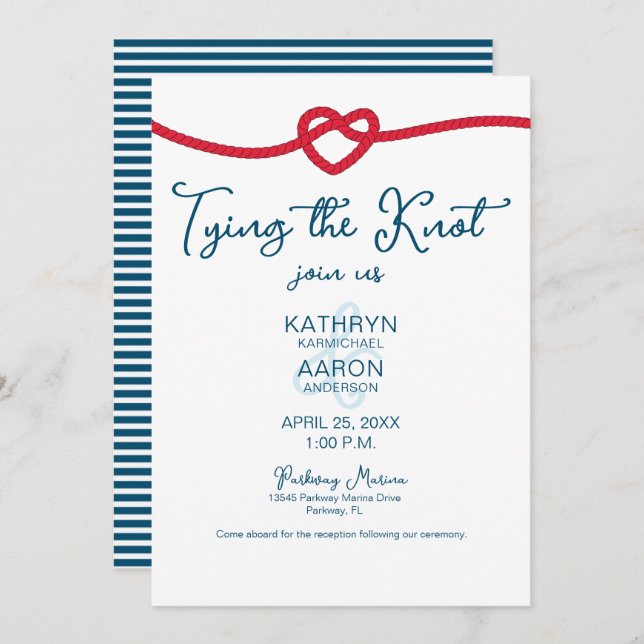 Tying the Knot Chic Nautical Wedding  Invitation (Front/Back)