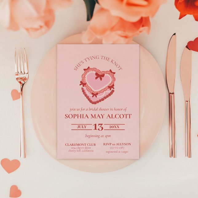 Tying the Knot Coquette Cake Bridal Shower Invitation (Creator Uploaded)