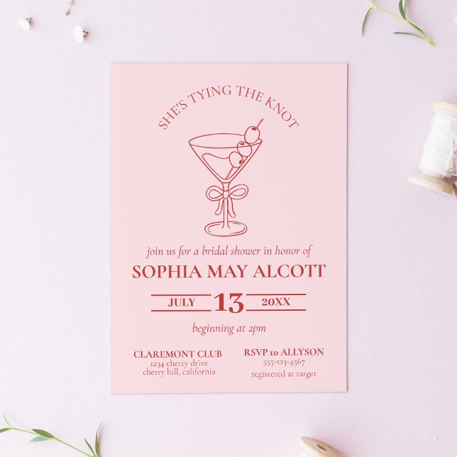 Tying the Knot Coquette Martini Bow Bridal Shower Invitation (Creator Uploaded)