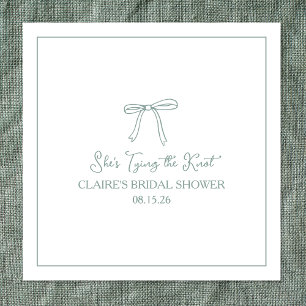 "Tying the Knot" Cute Sage Green Bow Bridal Shower Napkin