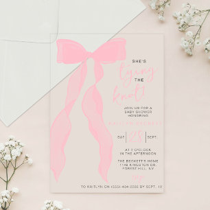Tying The Knot Elegant Pink Bow Bridal Shower Acrylic Invitations