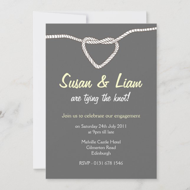 Tying the Knot Engagement Party -yellow & gray Invitation (Front)