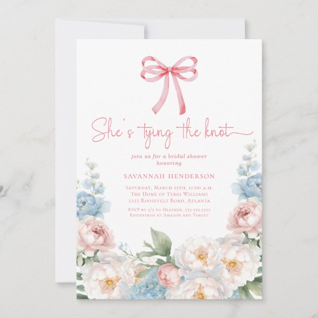 Tying the Knot Floral Bow Bridal Shower Invitation (Front)