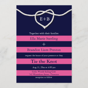 Tying the Knot Fuchsia & Navy Wedding Invitation