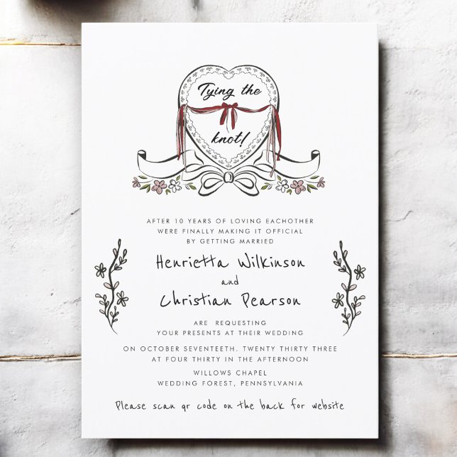 Tying the Knot Hand Drawn Heart Wedding Invitation (Creator Uploaded)