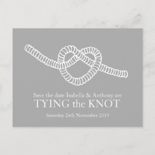 Tying the Knot heart wedding save the date grey Announcement Postcard
