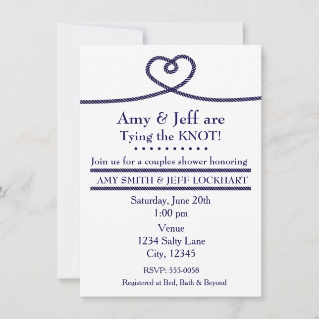 TYING THE KNOT Heart Wedding Shower Invitation (Front)