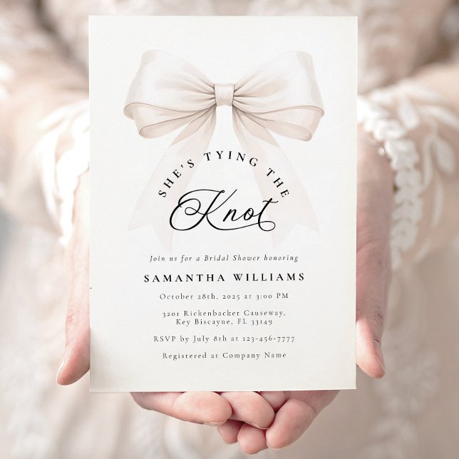 Tying the Knot Ivory Bow Bridal Shower Invitation (Creator Uploaded)