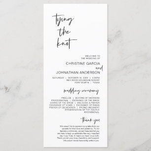 Tying the knot, Modern Minimalist Wedding Program Programme