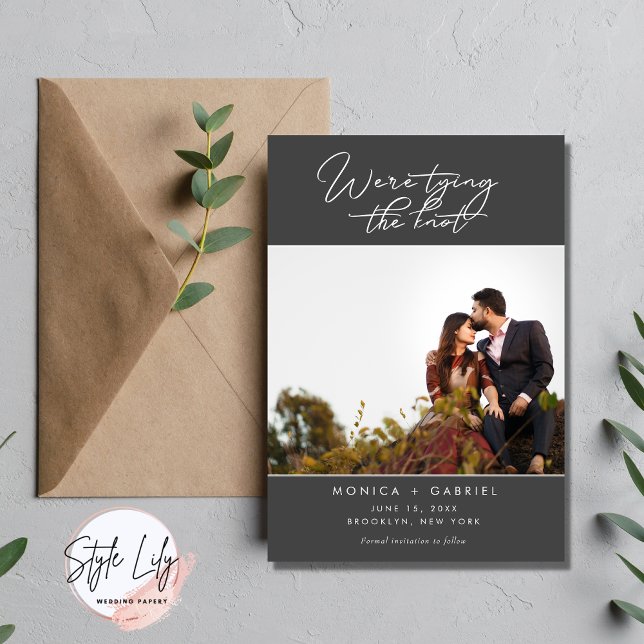 Tying the Knot Modern Photo Wedding Save the Date Announcement (Creator Uploaded)