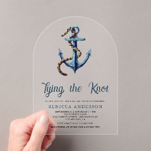 Tying the Knot Navy Blue Anchor Rope Bridal Shower Acrylic Invitations