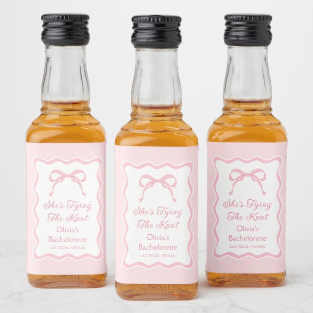 Tying the knot Pink Bow Bachelorette Liquor Bottle Label (Bottles)