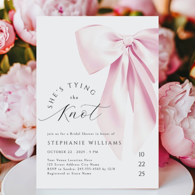 Tying the Knot Pink Bow Bridal Shower Invitation (Creator Uploaded)
