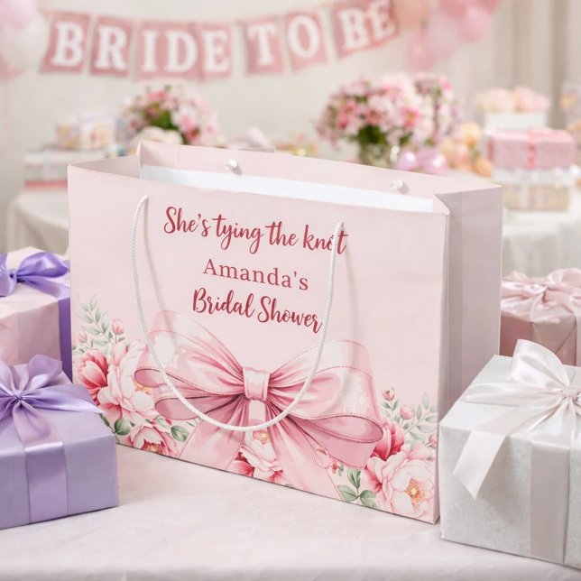 Tying the knot pink bow floral Bridal Shower Large Gift Bag (Creator Uploaded)