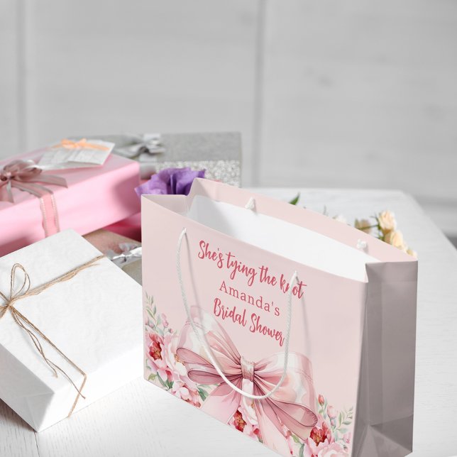 Tying the knot pink bow floral Bridal Shower Large Gift Bag (Creator Uploaded)