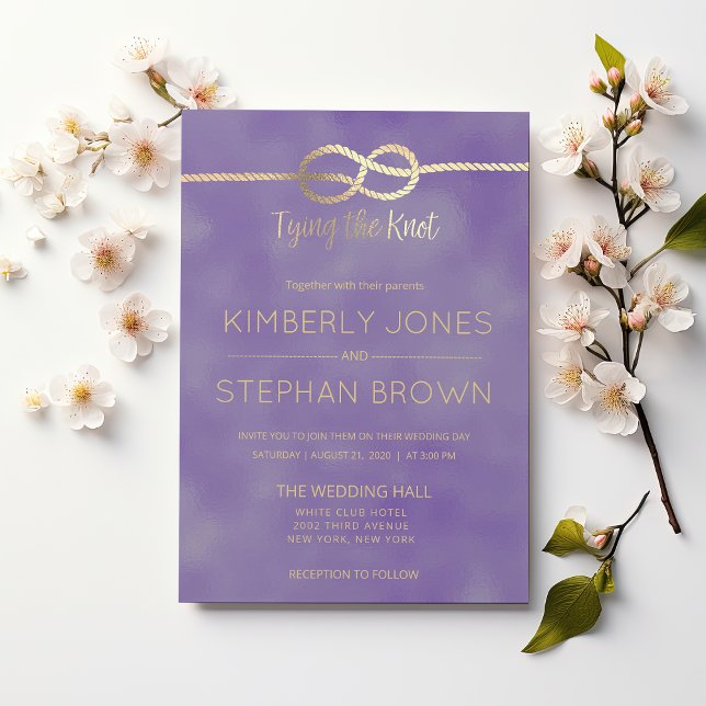 Tying the Knot Quote Mod Lavender GoId Wedding Invitation (Tying the Knot Quote Mod Lavender GoId Wedding)