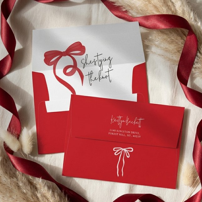 Tying the Knot Red Coquette Bow Bachelorette Party Envelope (Creator Uploaded)