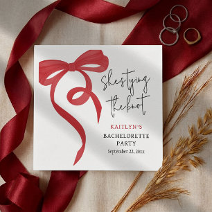 Tying the Knot Red Coquette Bow Bachelorette Party Napkin