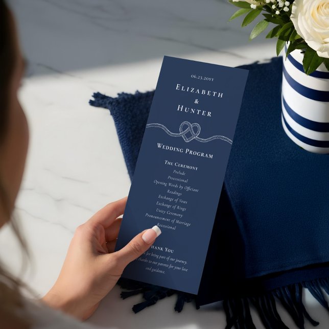 Tying The Knot Rope Heart Nautical Navy Wedding Programme (Tying The Knot Rope Heart Nautical Navy Wedding Program)