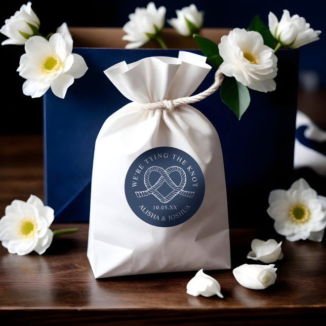 Tying The Knot Rope Heart Nautical Navy & White Classic Round Sticker (Tying The Knot Rope Heart Nautical Navy & White Classic Round Sticker)