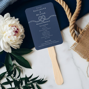 Tying The Knot Rope Heart Navy Wedding Program  Hand Fan