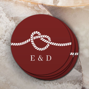 Tying the Knot Rope Heart Red Wedding Round Paper Coaster