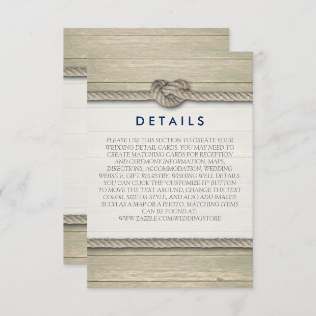Tying The Knot Rustic Beach Wedding Details Enclosure Card (Front/Back)
