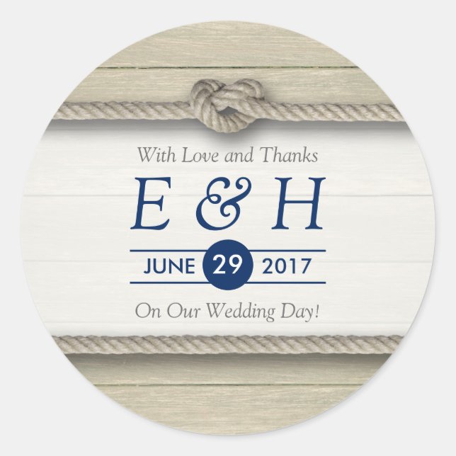 Tying The Knot Rustic Beach Wedding Favour Classic Round Sticker (Front)