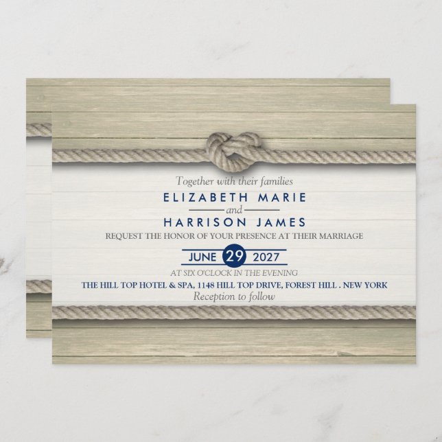 Tying The Knot Rustic Beach Wedding Invitation (Front/Back)