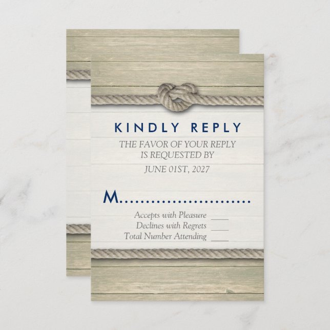 Tying The Knot Rustic Beach Wedding RSVP Card (Front/Back)