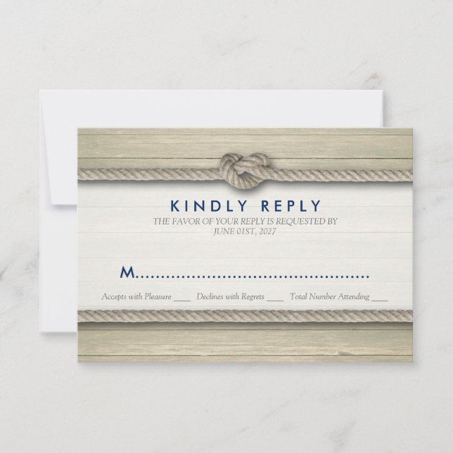 Tying The Knot Rustic Beach Wedding RSVP Card (Front)