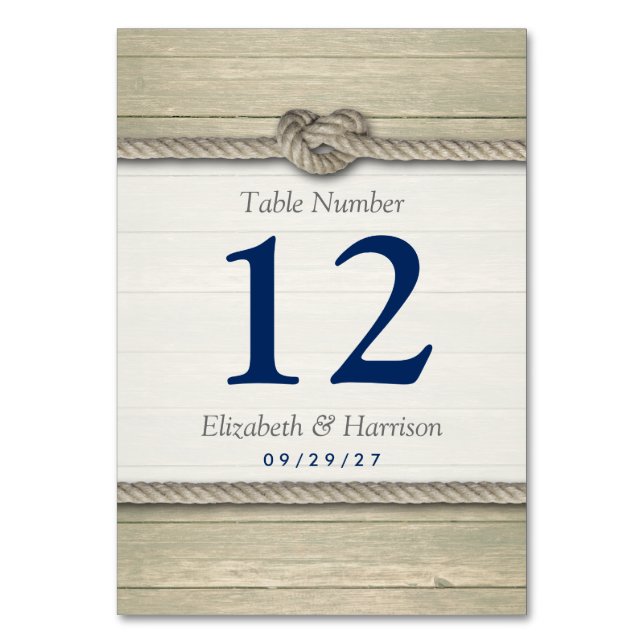 Tying The Knot Rustic Beach Wedding Table Number (Front)