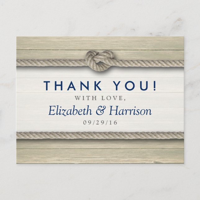 Tying The Knot Rustic Beach Wedding Thank You Postcard (Front)