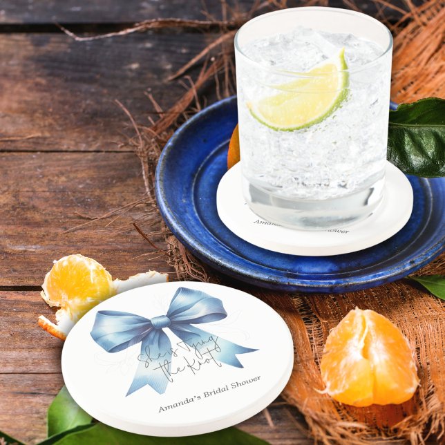 Tying the Knot Something Blue Bow Bridal Shower Coaster (Creator Uploaded)