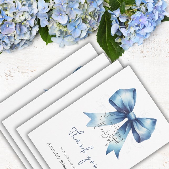 Tying the Knot Something Blue Bow Bridal Shower Thank You Card (Creator Uploaded)