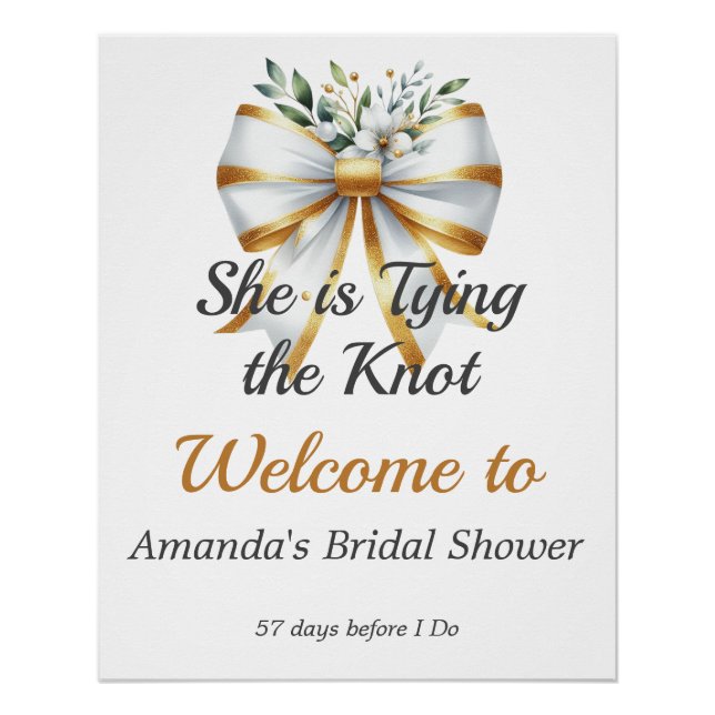 Tying the Knot White Bow Floral Bridal Shower Poster (Front)