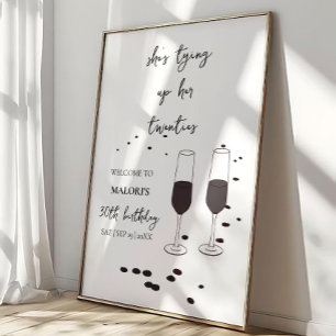 Tying Up Her 20s Black Champagne 30th Birthday Poster