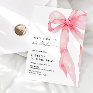 Tying Up Her Thirties Coquette Bow 40th Birthday Invitation