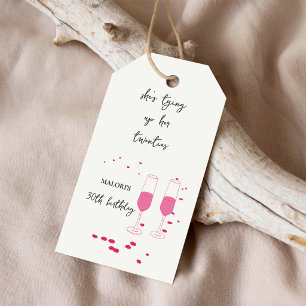 Tying Up Her Twenties Pink Champagne 30th Birthday Gift Tags
