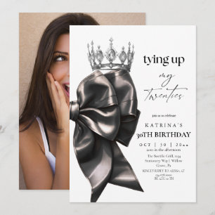 Tying Up My Twenties Black Bow 30th Birthday Invitation