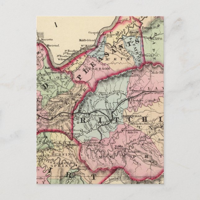 Tyler, Ritchie, Pleasants, Wood, Wirt counties Postcard (Front)