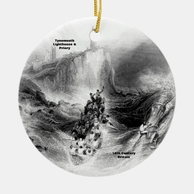 Tynemouth Lighthouse and Harbour Ceramic Tree Decoration (Front)